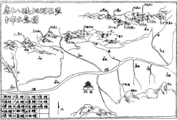图8唐十八陵地理位置分布示意图(采自《关中唐十八陵》,《文物天地》1988年第5期)