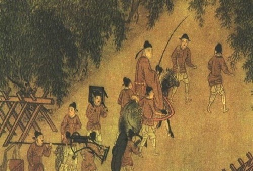本图为戴软脚幞头、穿圆领袍衫的文吏(《春游晚归图》局部)。