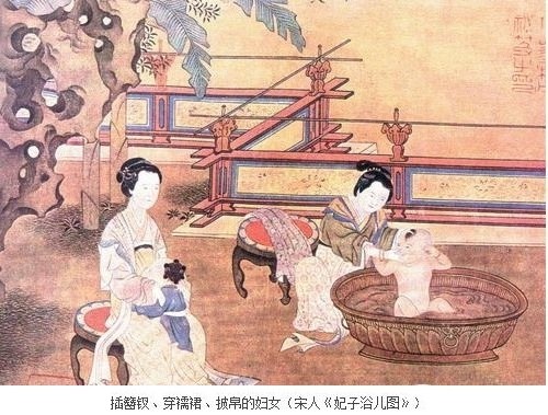 穿窄袖短襦的宫女(山西太原晋祠圣母殿彩塑)