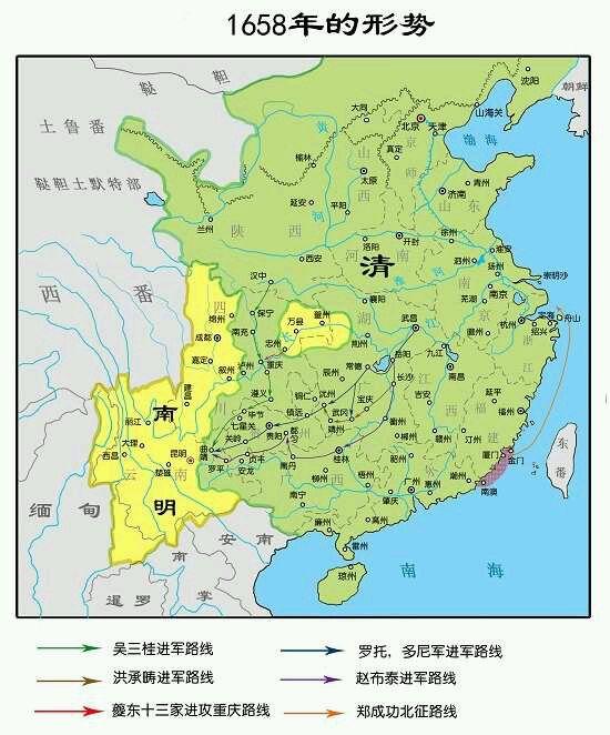 南明疆域变化图:1658年局势