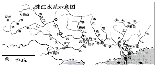 珠江水系图，流域面积45.37平方公里。