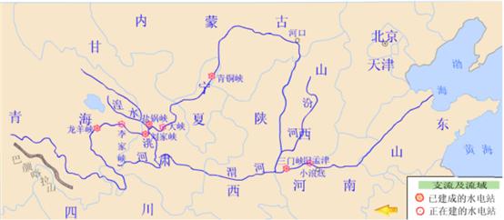 黄河水系图,流域面积约79.5万平方公里。